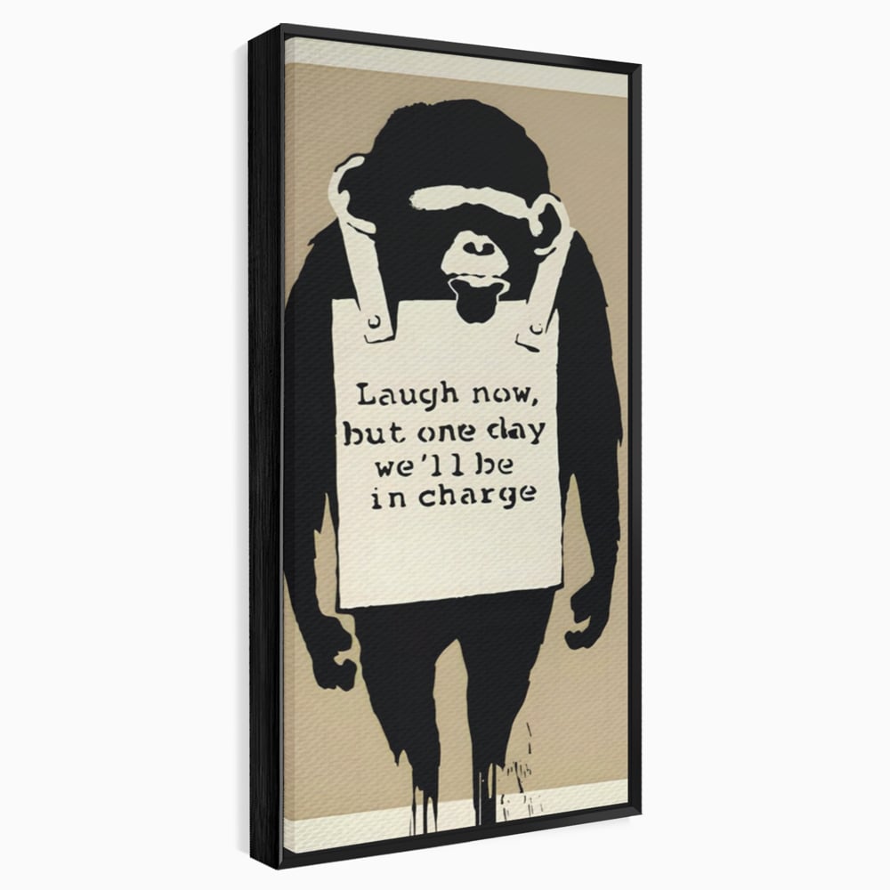Tablou canvas cu tablou canvas cu maimuta in stil graffiti, in rama de aluminiu negru